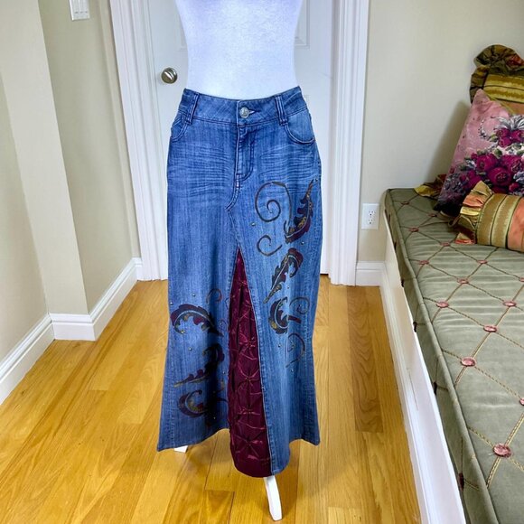 Sasson Skirt Maxi Denim Painted Studded Sample Item Vintage y2K (6) - Picture 2 of 8